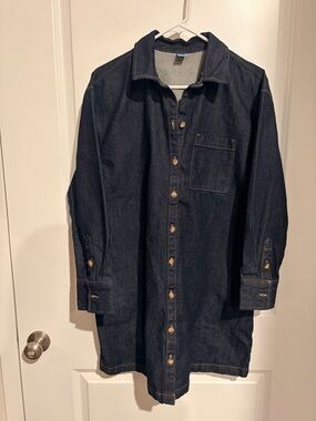 Old Navy Dark Blue Denim Midi Shirt Dress